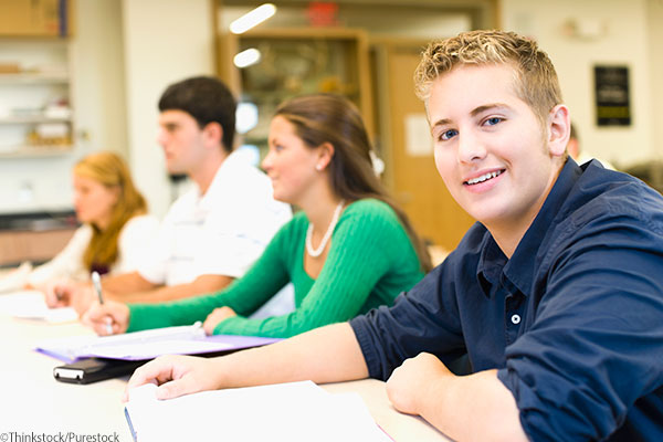 students in library