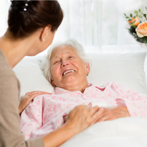 Volunteer visiting hospital patient