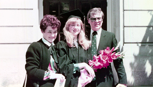 Kira, center, with her parents, Lyudmila and Roman z”l Makagon, celebrate her graduation from UC Berkeley.