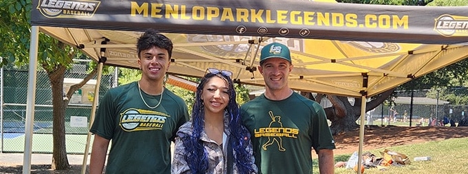 Elise Latimerlo and her supervisor, David Klein, and Coach “JJ” at Legends Sports Camp