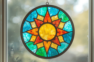 Stained-glass sun catcher in a window