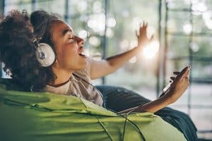person listening to music